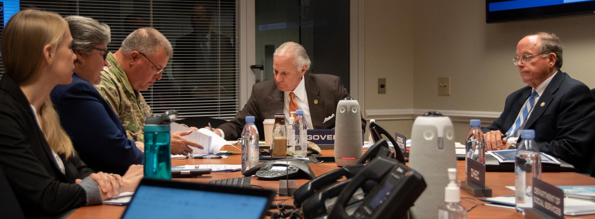 Governor McMaster meets with his cabinet during a hurricane exercise. 